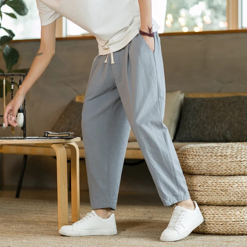 Pantalones de lino para hombre — Corte tapered con cintura elástica casual