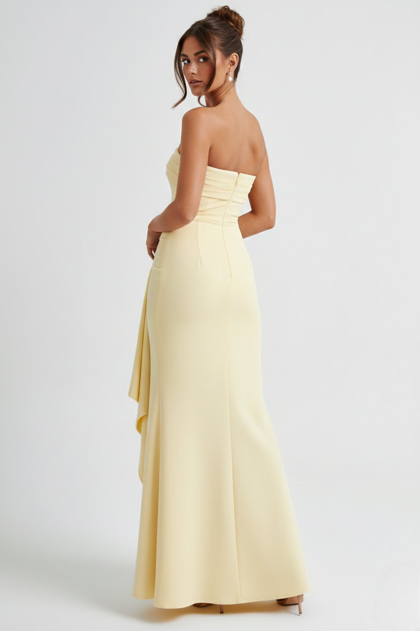 Vestido largo mujer — escote palabra de honor fruncido | gala y eventos