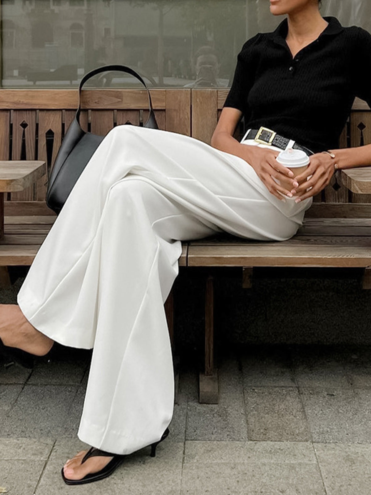 Pantalon large pour femme à taille haute et coupe tailleur