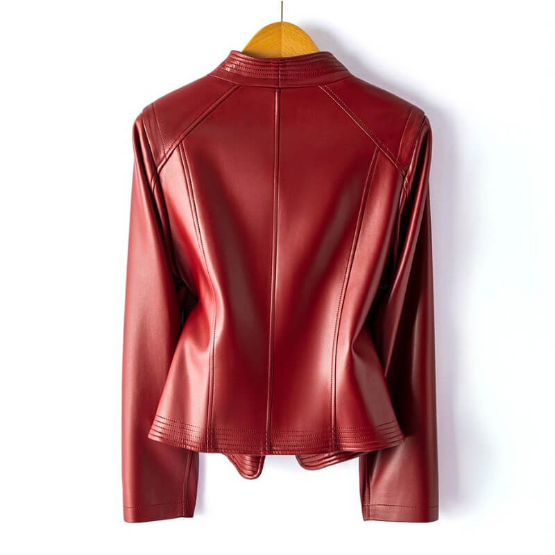 Chaqueta Biker de Cuero Sintético para Mujer con Cremallera Asimétrica y Solapa Ancha