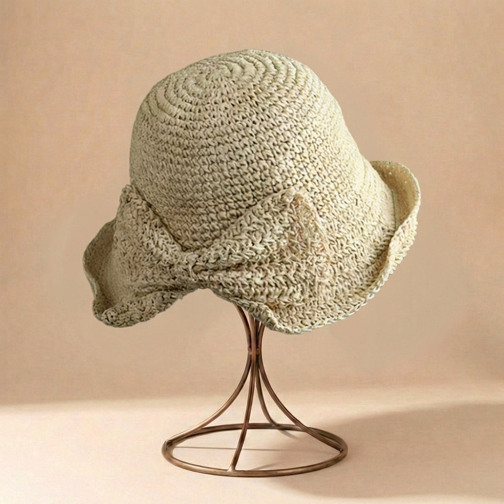 Women's Wide-Brim Fisherman Sun Hat with Bow - Beach Vacation
