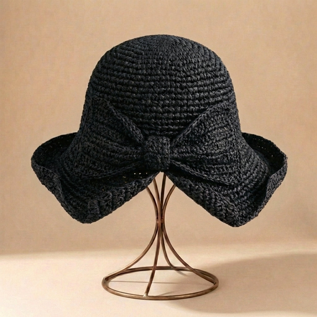 Women's Wide-Brim Fisherman Sun Hat with Bow - Beach Vacation
