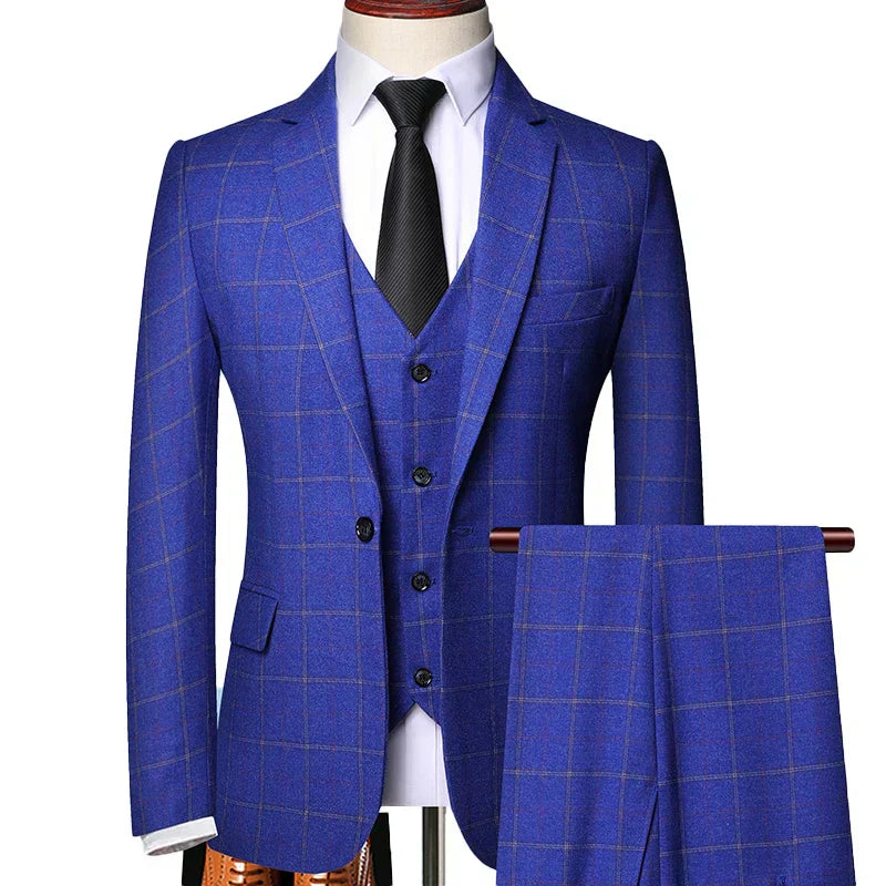 Traje de Tres Piezas para Hombre con Corte Slim Fit y Tejido de Sastrería Woven