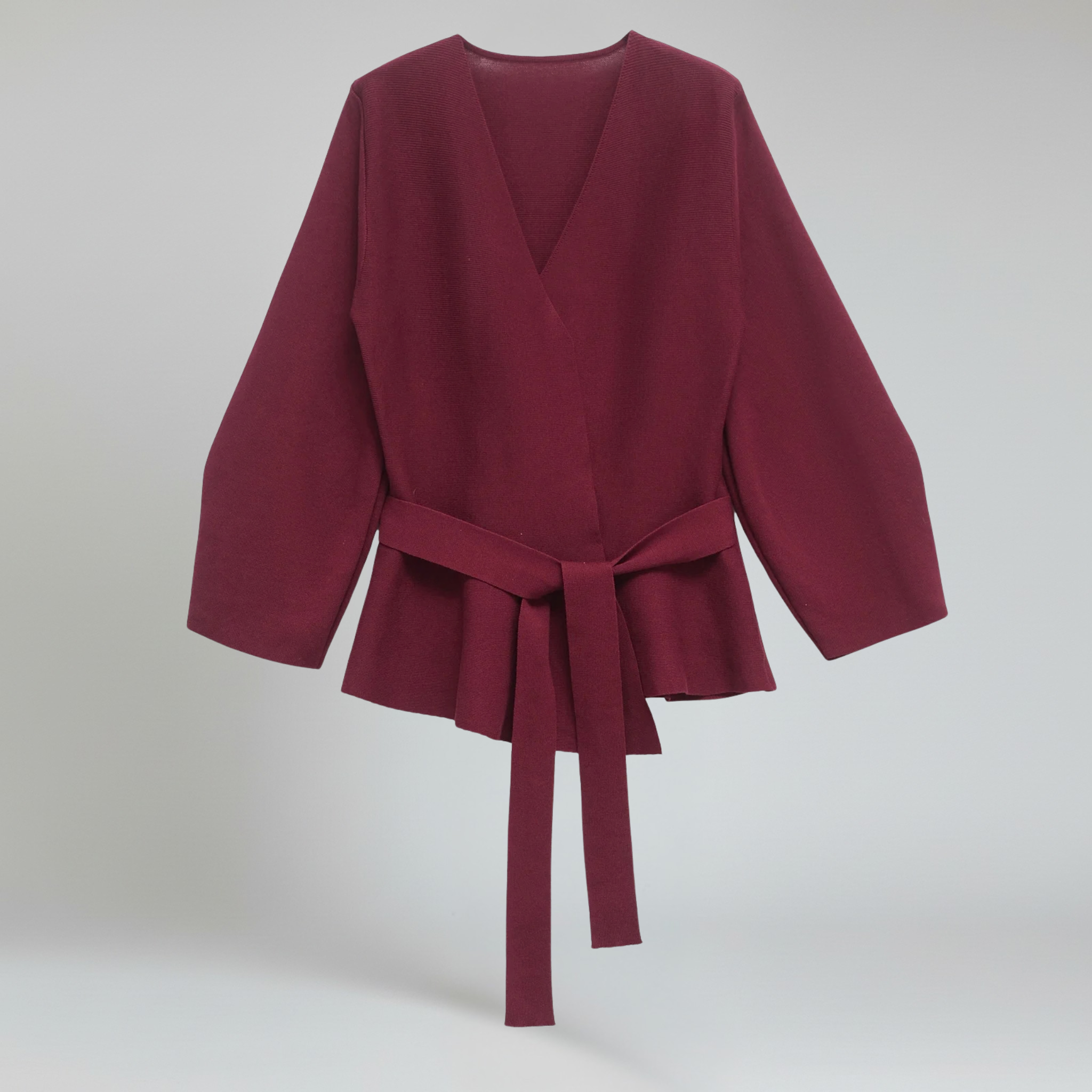 Blazer de Punto con Cinturón y Almohadillas en los Hombros para Mujer con Cuello en V