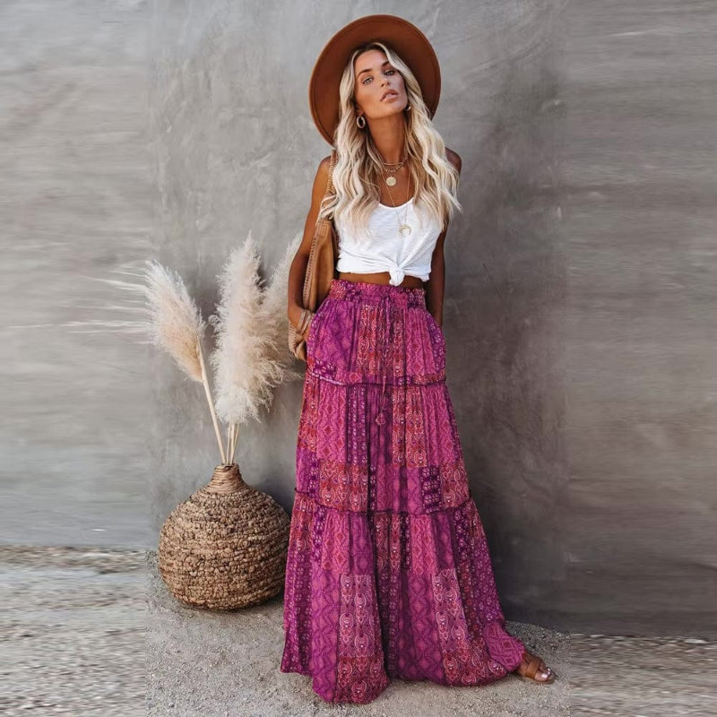 Falda maxi para mujer con estampado floral y cintura alta — playa