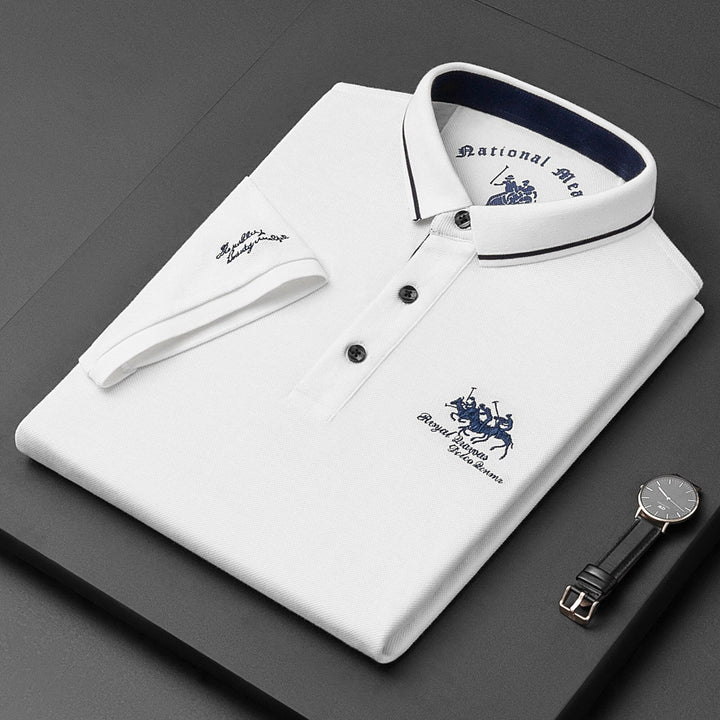 Polo de hombre de manga corta con bordado y cuello de solapa con botones