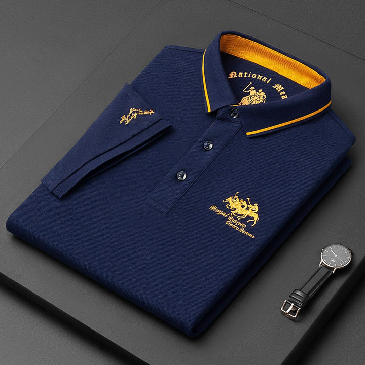 Polo de hombre de manga corta con bordado y cuello de solapa con botones