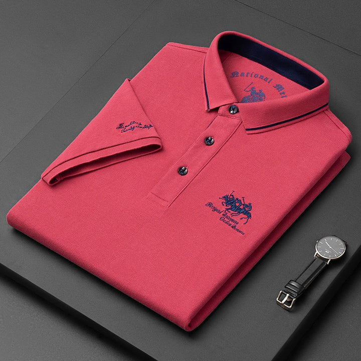 Polo de hombre de manga corta con bordado y cuello de solapa con botones