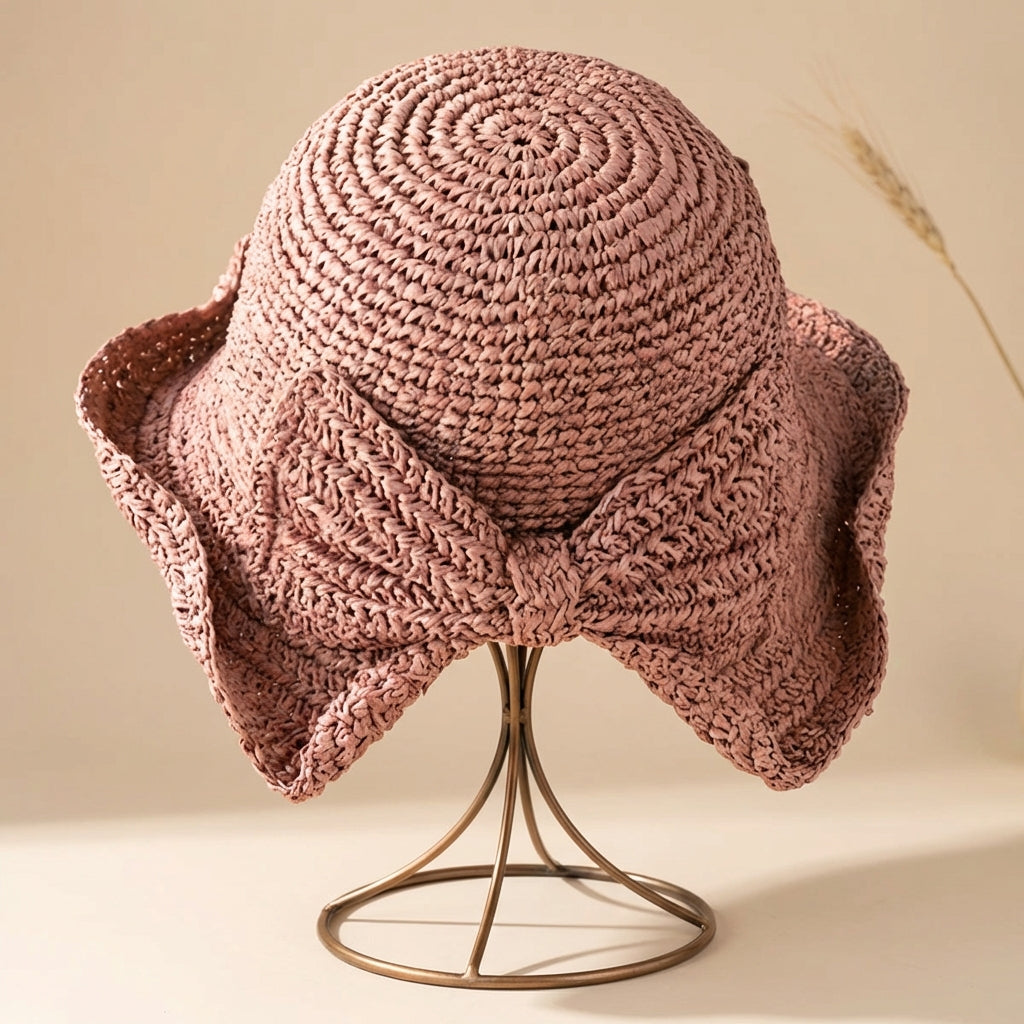 Sombrero de sol para mujer - ala ancha con lazo - estilo playa casual