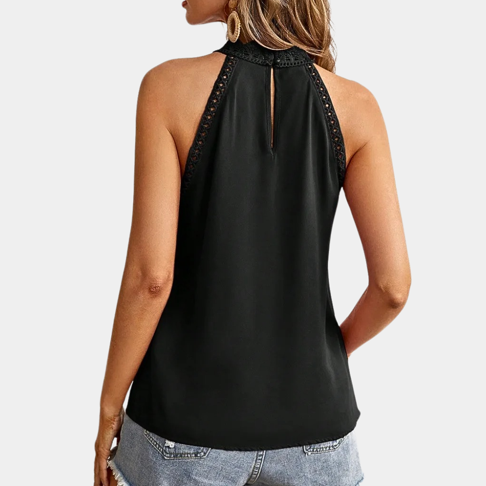 Blusa halter con detalle de encaje | top sin mangas para uso diario