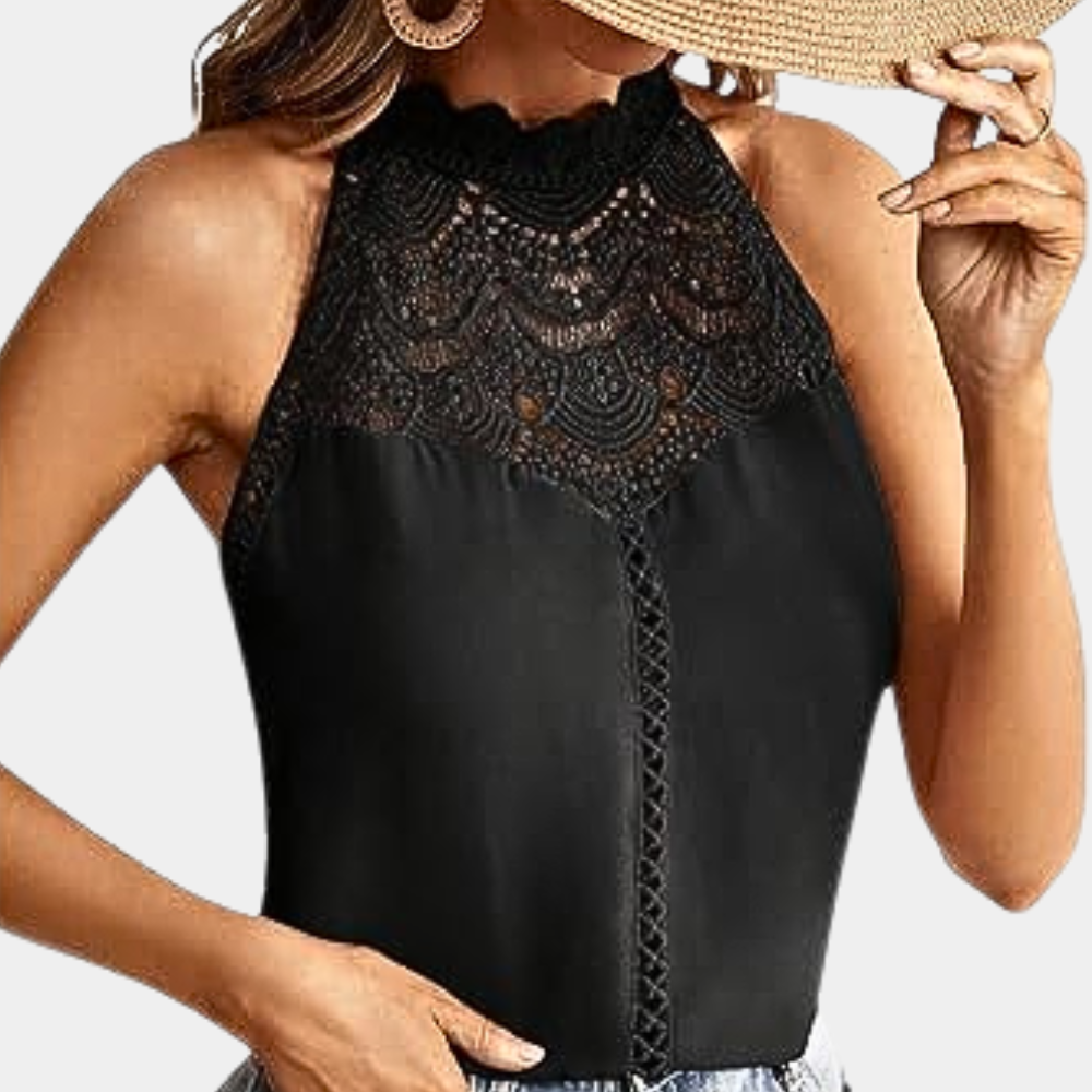 Blusa halter con detalle de encaje | top sin mangas para uso diario