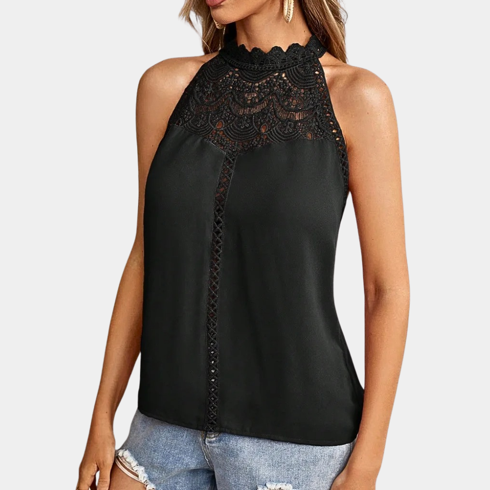 Blusa halter con detalle de encaje | top sin mangas para uso diario