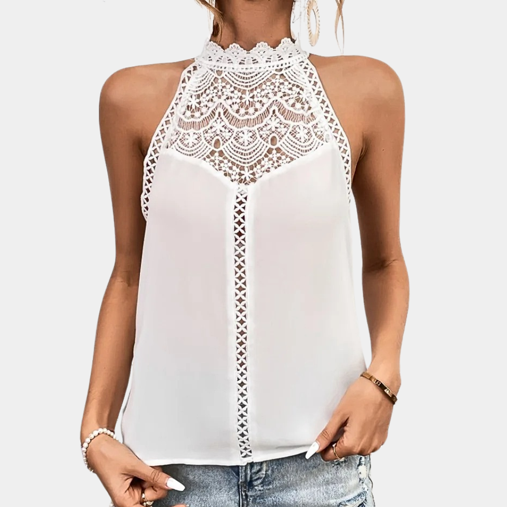 Blusa halter con detalle de encaje | top sin mangas para uso diario