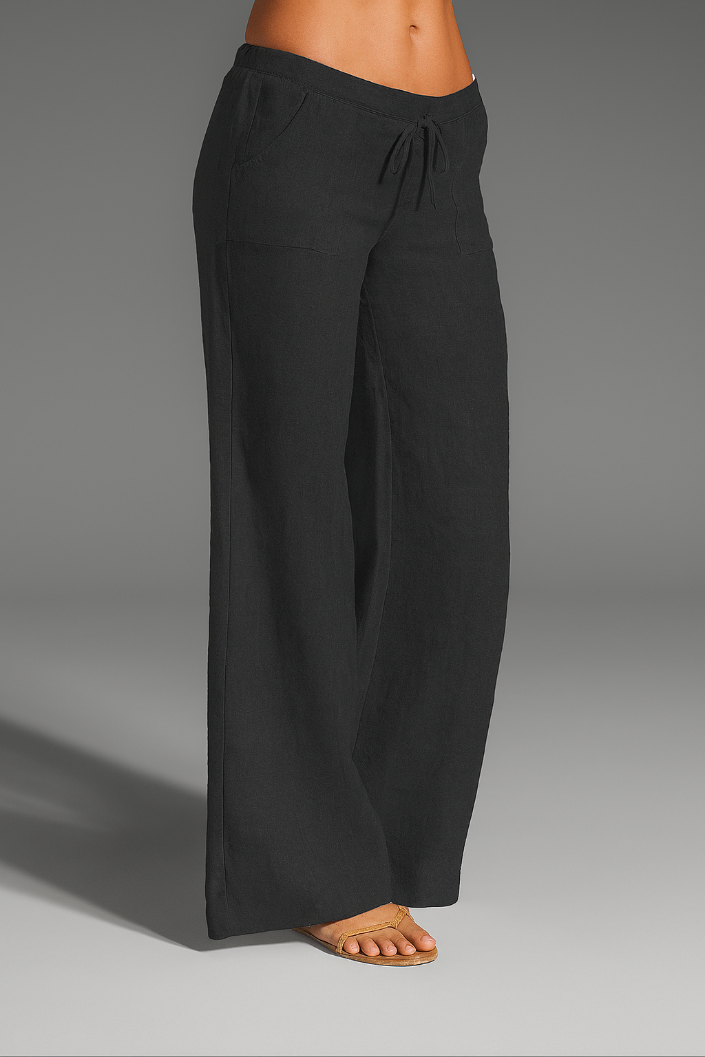 Pantalones anchos mujer lino cintura elástica cordón