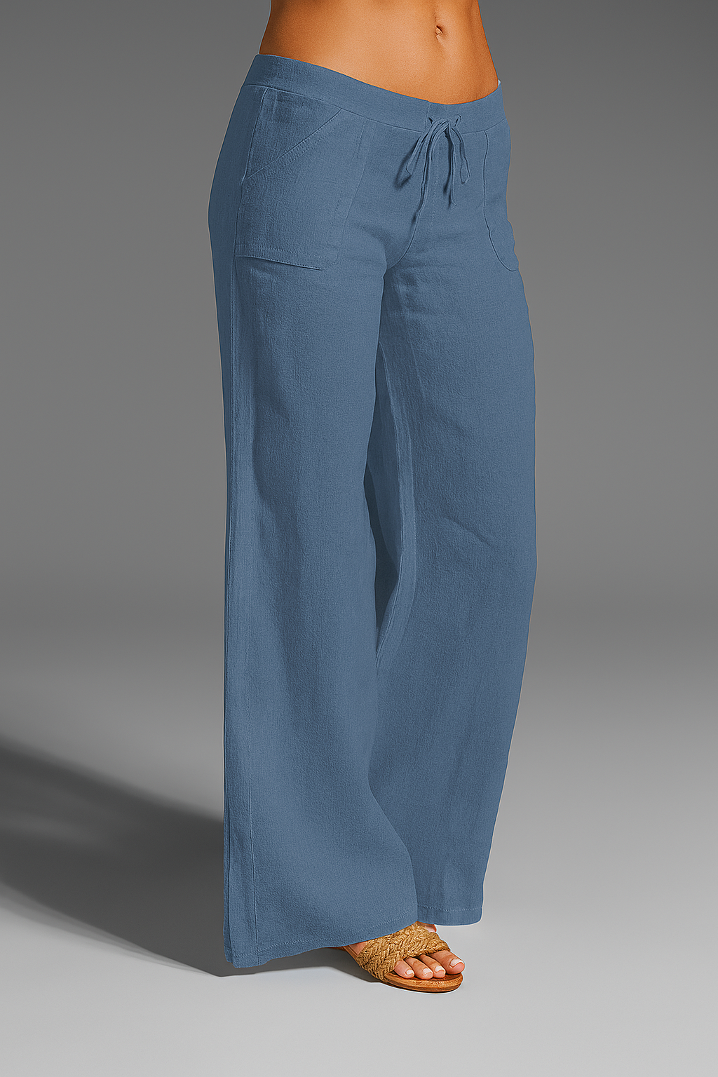 Pantalones anchos mujer lino cintura elástica cordón