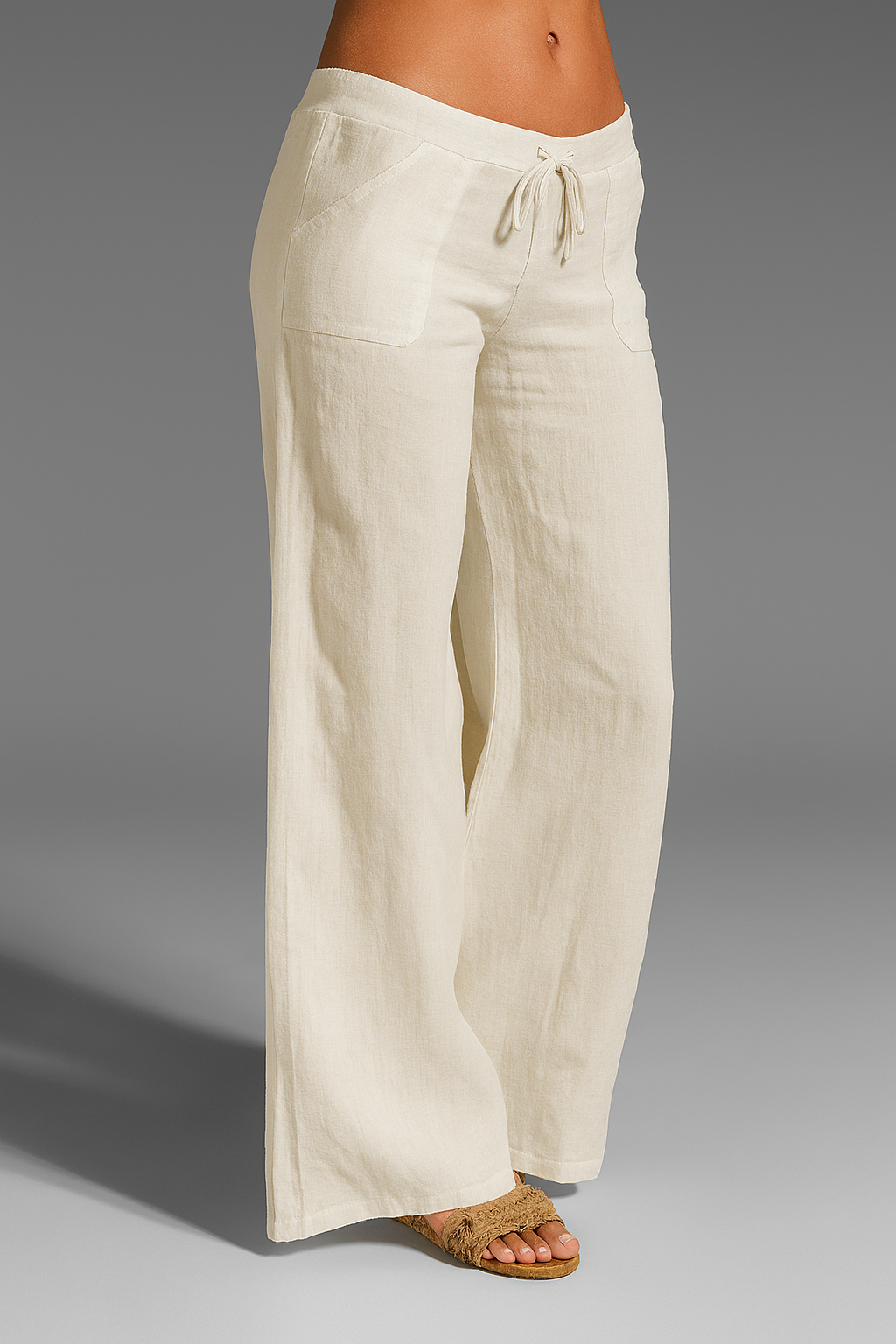 Pantalones anchos mujer lino cintura elástica cordón