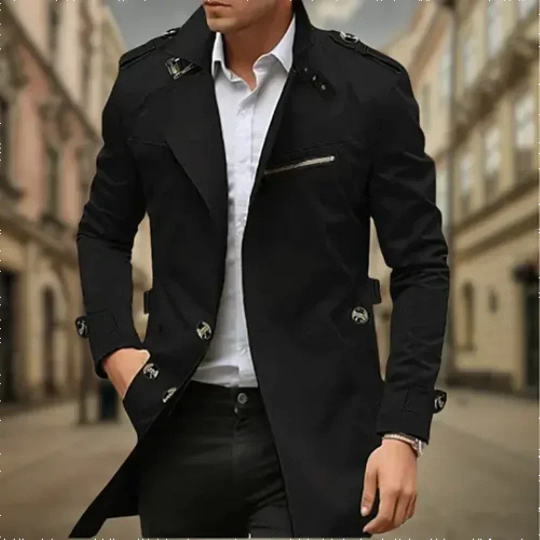 Gabardina de Hombre con Cierre Cruzado Acabado Impermeable y Cinturón Ajustable