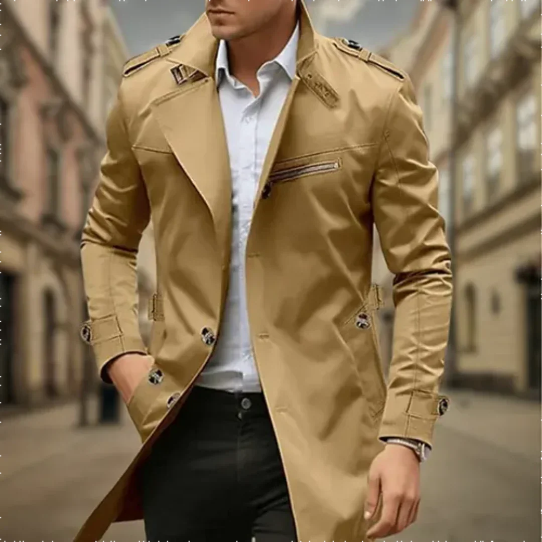 Gabardina de Hombre con Cierre Cruzado Acabado Impermeable y Cinturón Ajustable