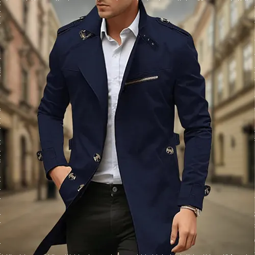 Gabardina de Hombre con Cierre Cruzado Acabado Impermeable y Cinturón Ajustable