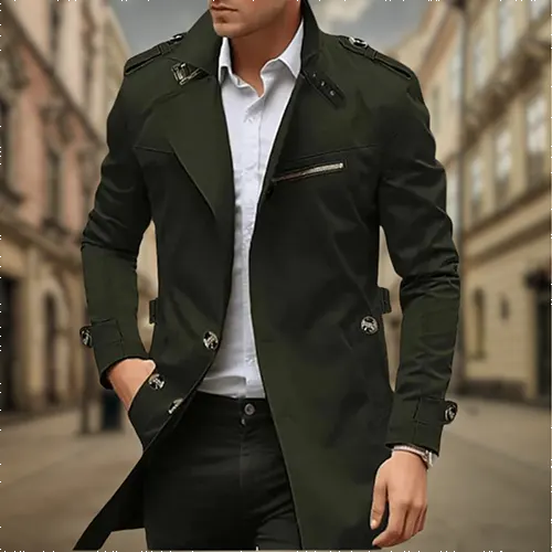Gabardina de Hombre con Cierre Cruzado Acabado Impermeable y Cinturón Ajustable