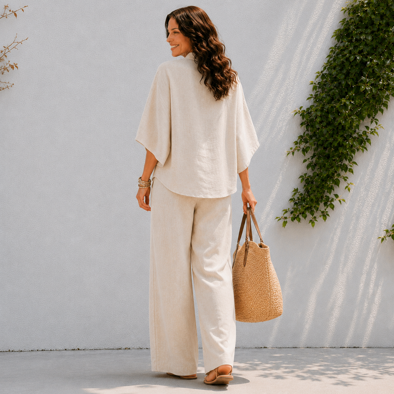 Conjunto de dos piezas para mujer - camisa abotonada y pantalón ancho casual