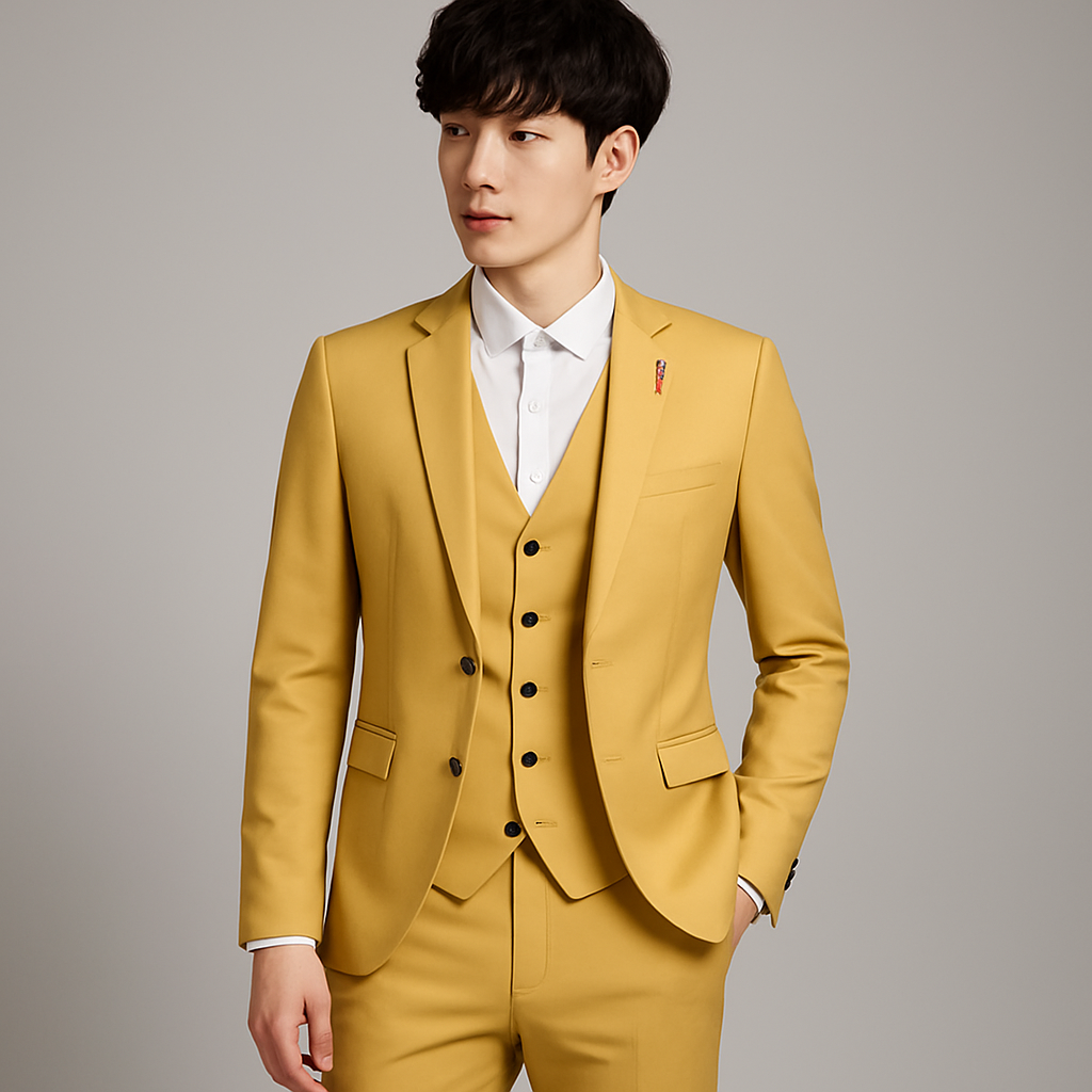 Traje hombre tres piezas corte slim formal boda banquete elegante