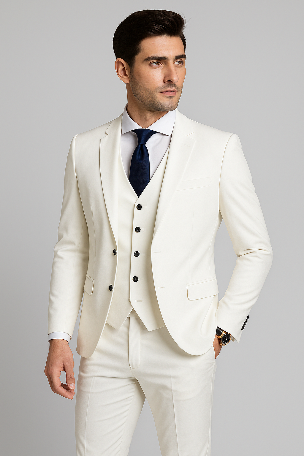 Traje hombre tres piezas corte slim formal boda banquete elegante