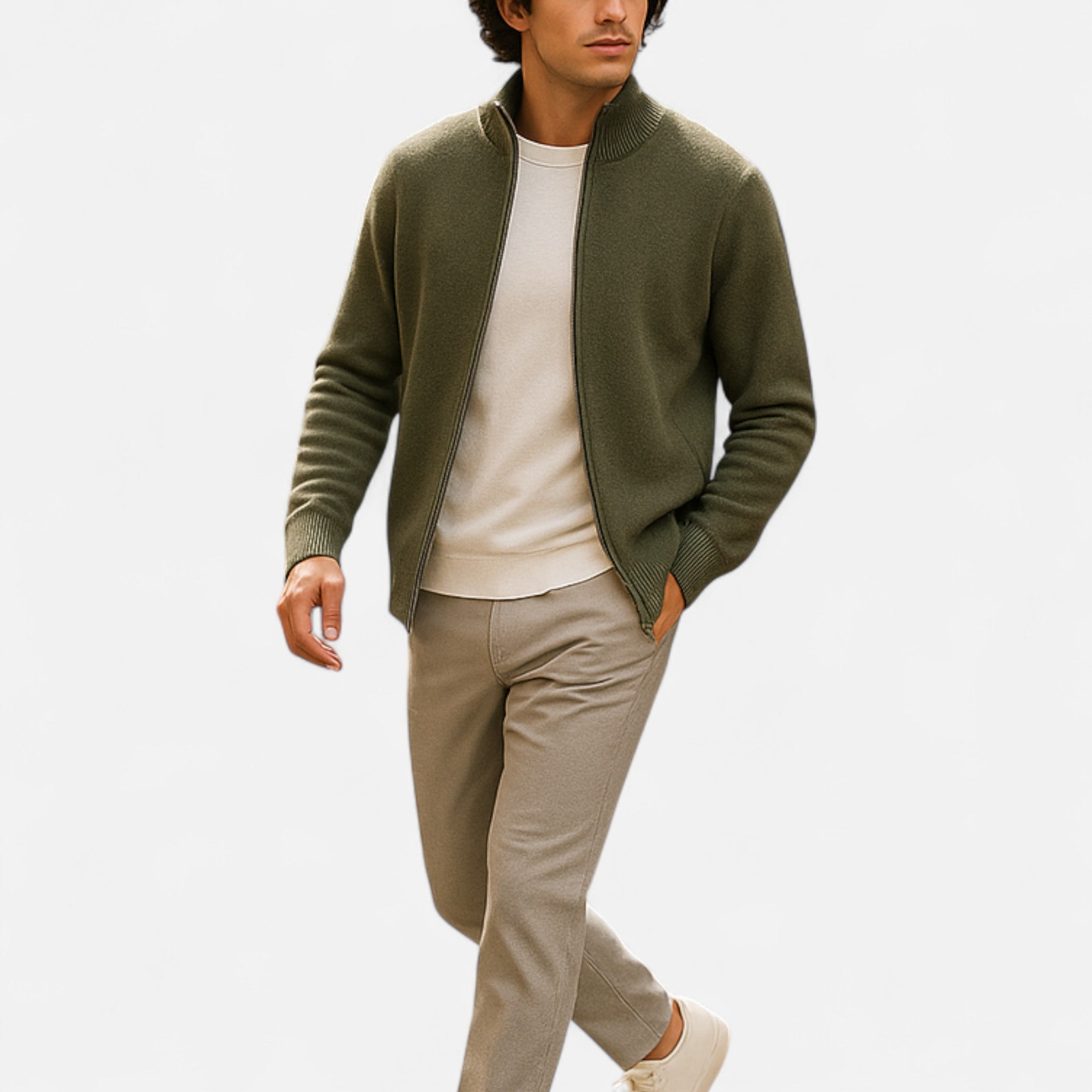 Eliaro Moda | Suéter Homem Lã Merino Gola Alta Fecho de Correr