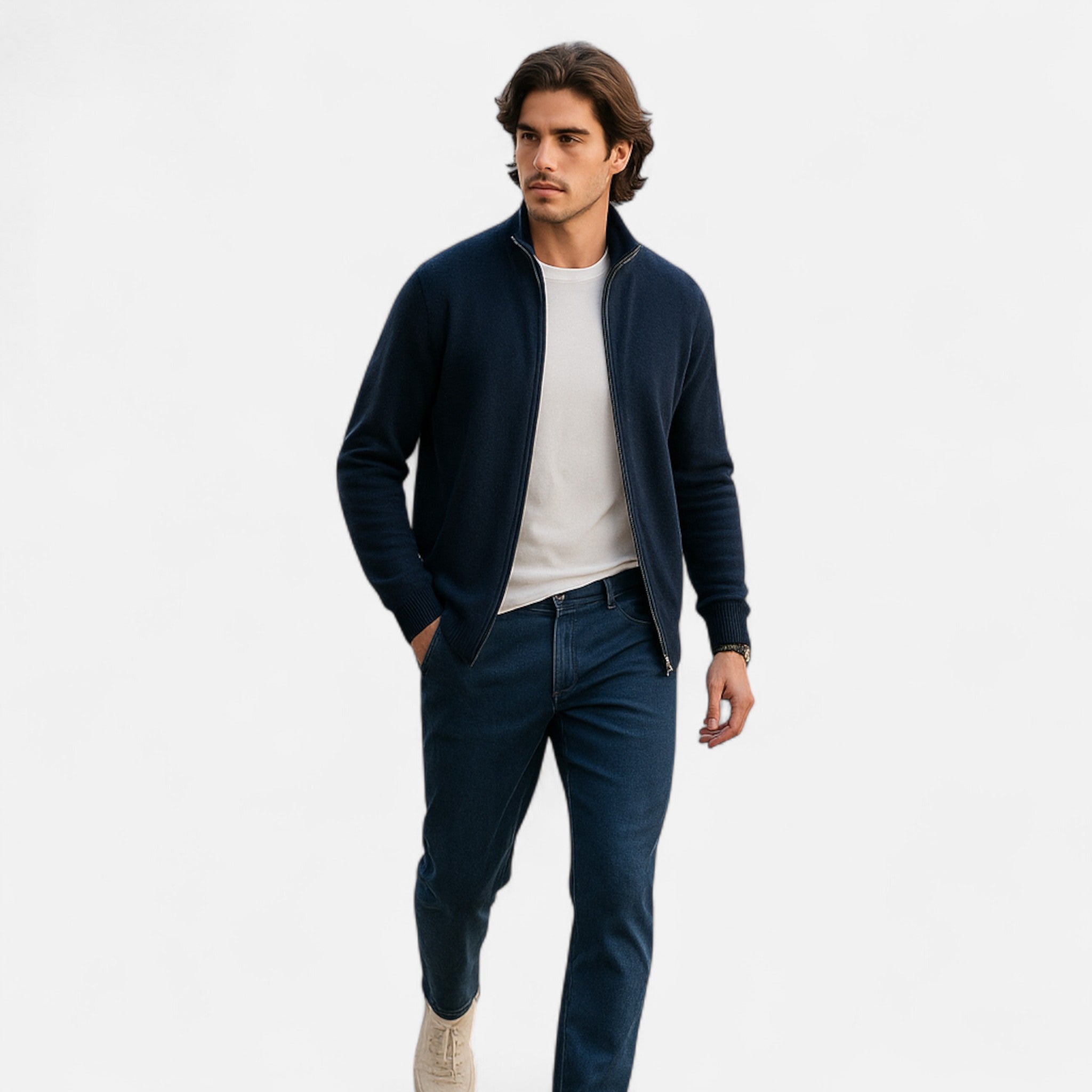 Cazadora Zip-Up Hombre en Cachemira Peinada Premium