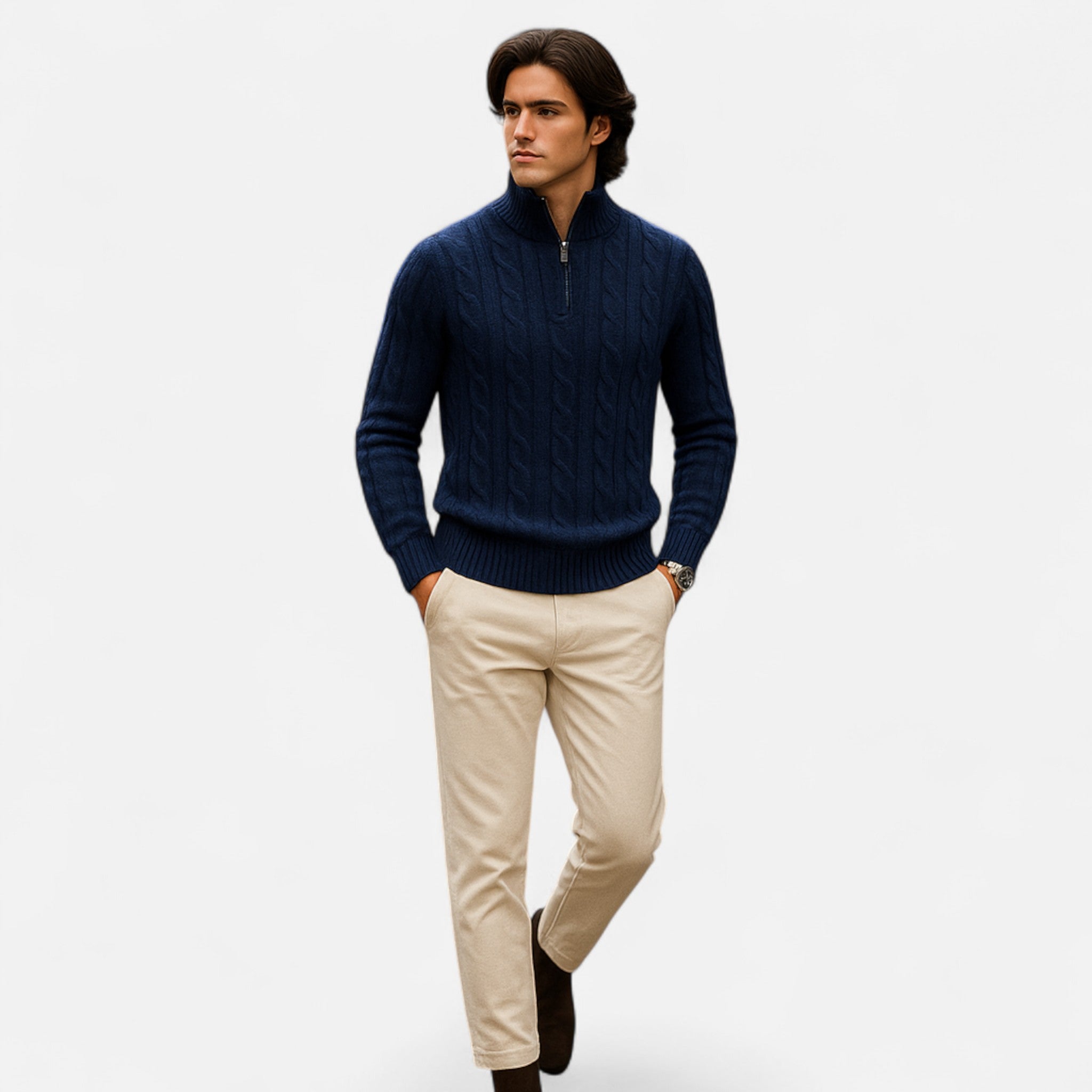Jersey Half-Zip Hombre Cuello Alto Estilo Clásico