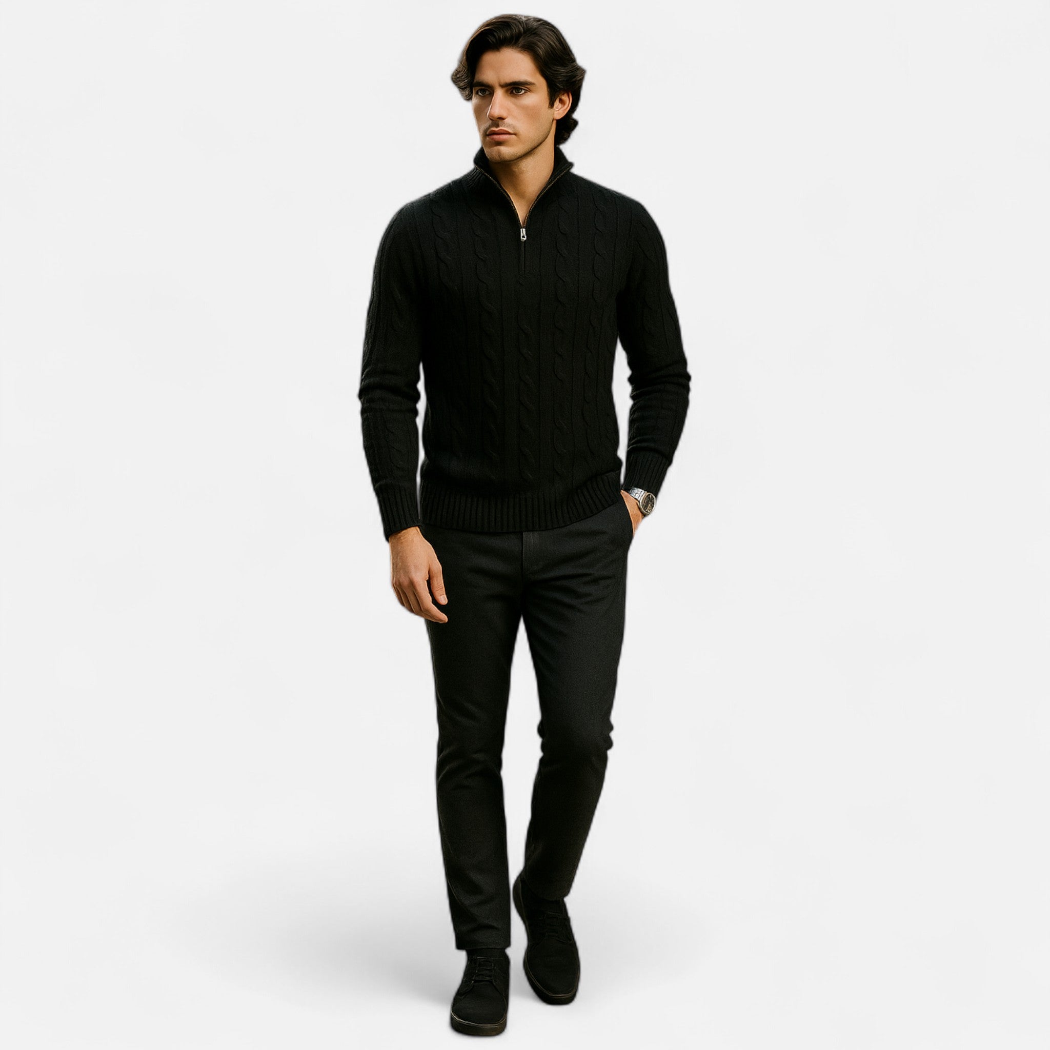 Jersey Half-Zip Hombre Cuello Alto Estilo Clásico