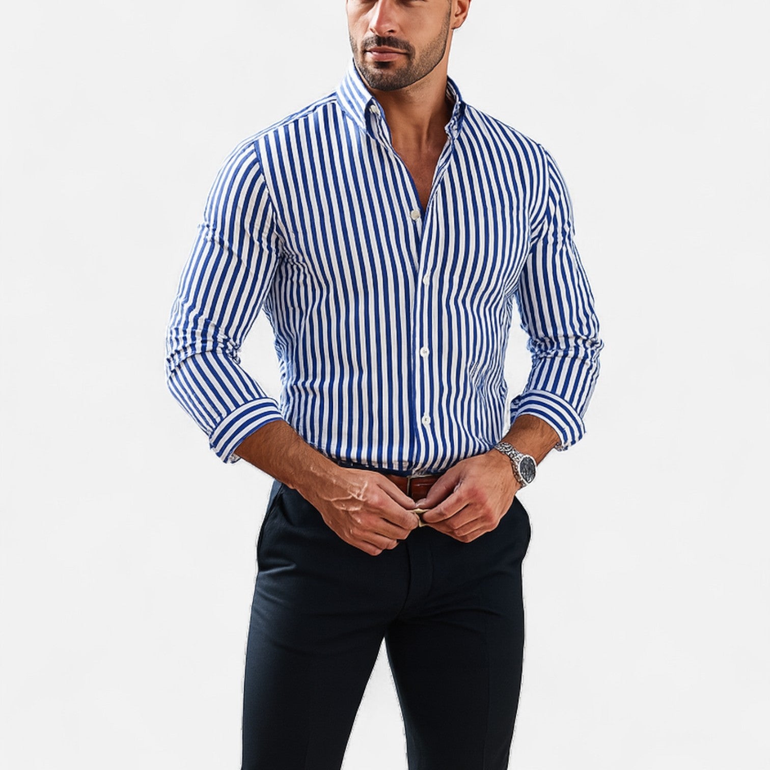 Camisa a Rayas para Hombre – Diseño Clásico con Patrón Atemporal y Ajuste Refinado