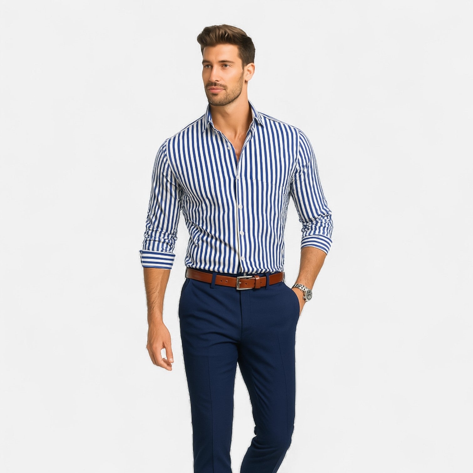 Camisa a Rayas para Hombre – Diseño Clásico con Patrón Atemporal y Ajuste Refinado