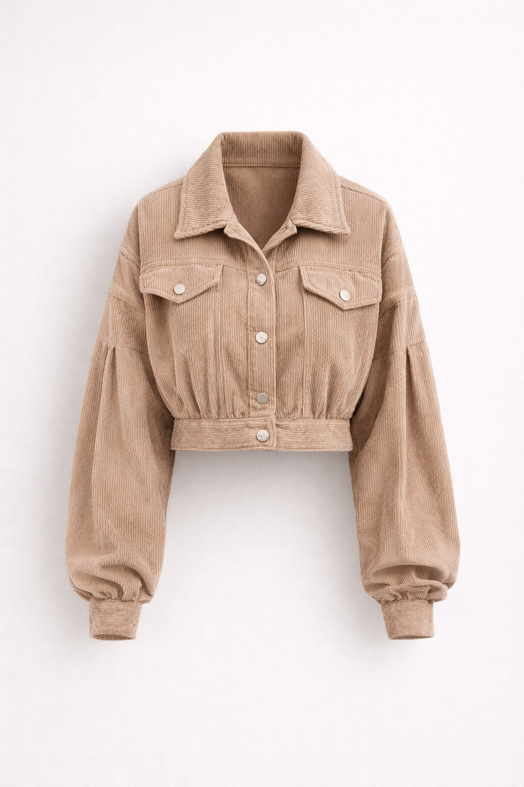 Chaqueta de Pana con Corte Cropped y Botones Frontales con Cuello Solapa para Mujer