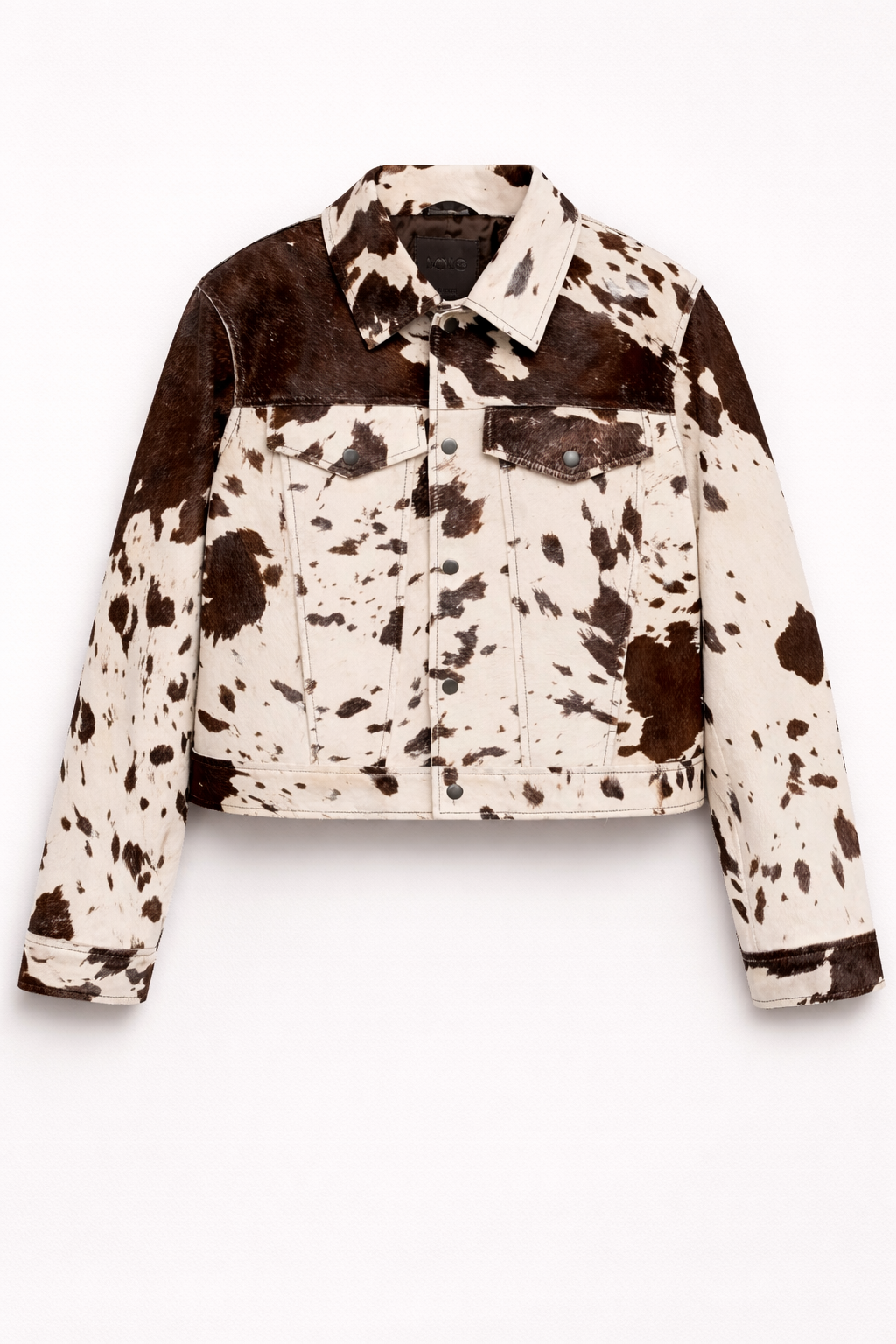 Chaqueta Corta con Estampado de Vaca y Cierre de Botones Frontales para Mujer