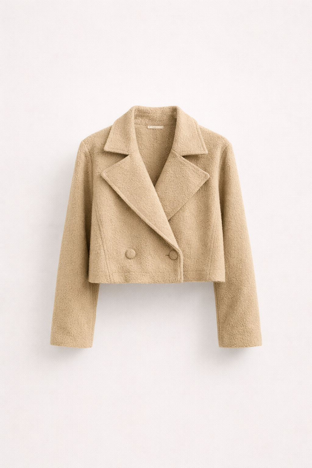 Chaqueta Corta de Bouclé con Solapas Anchas y Botones Decorativos para Mujer