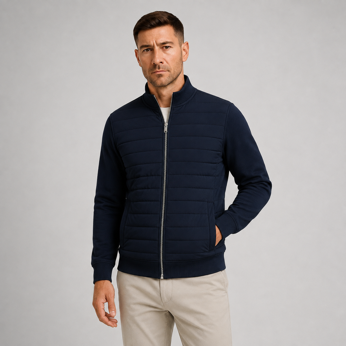 Veste hybride pour homme avec manches en maille et col montant