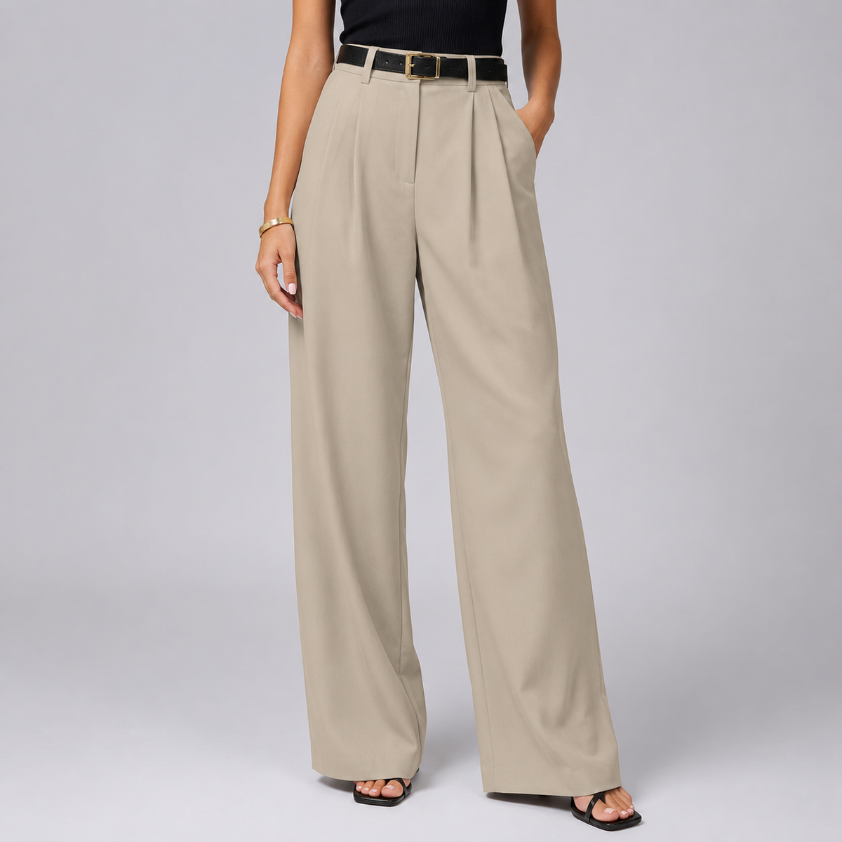 Pantalon large pour femme à taille haute et coupe tailleur