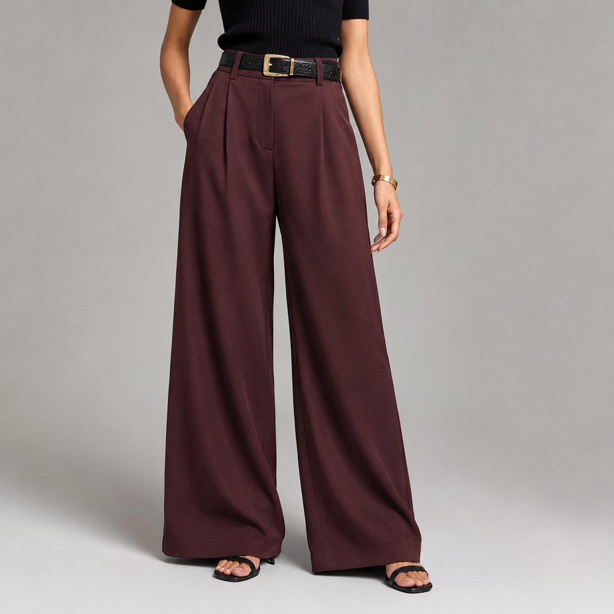 Pantalon large pour femme à taille haute et coupe tailleur