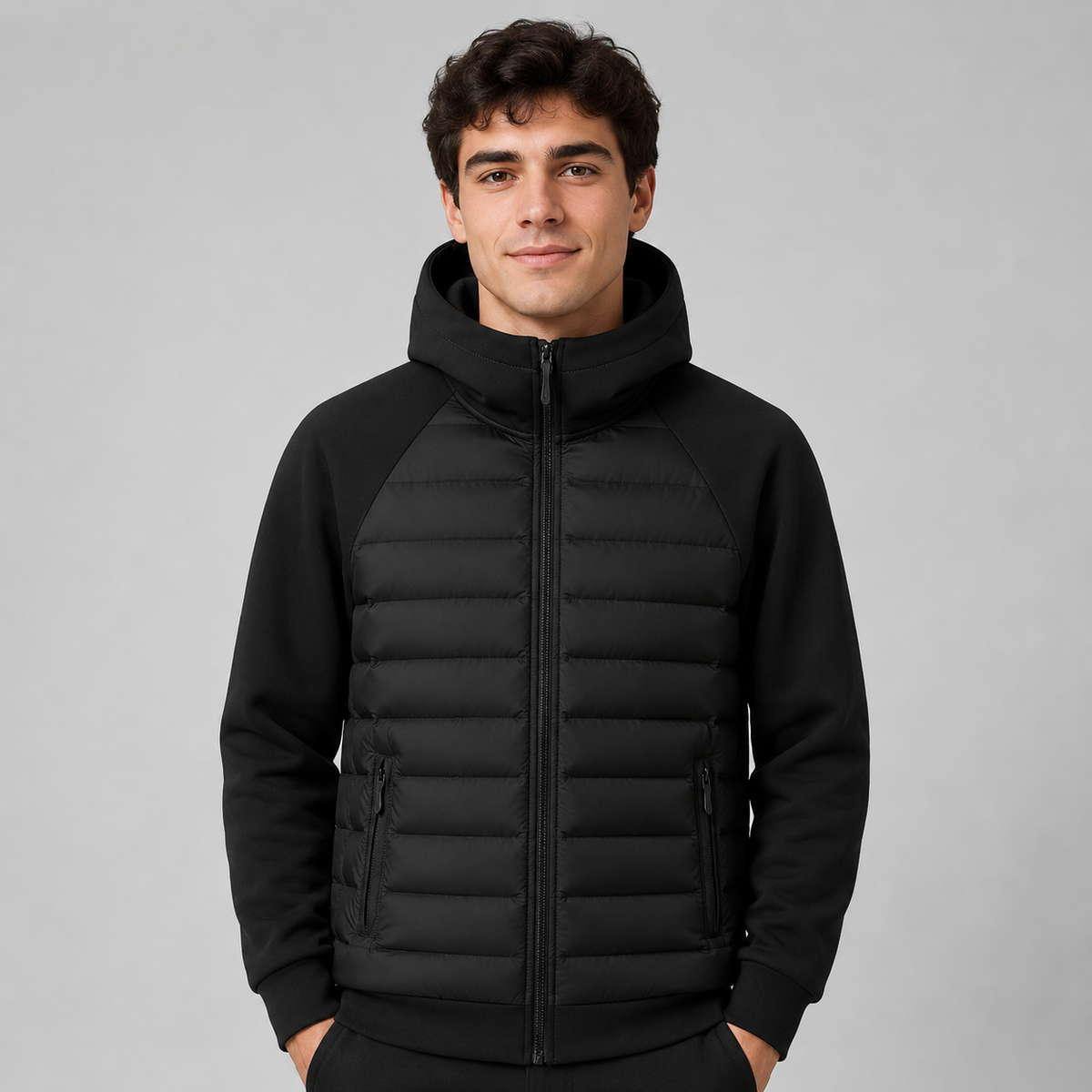 Chaqueta Acolchada de Hombre con Capucha Ajustable y Bolsillos Múltiples