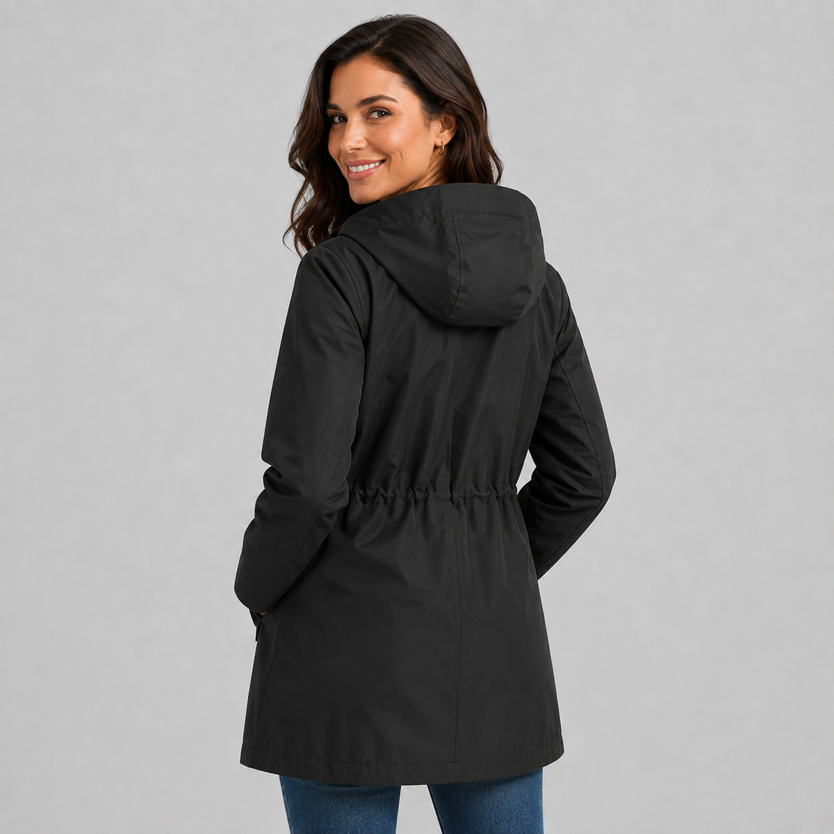 Coupe-vent léger pour femme avec capuche et cordon ajustable à la taille