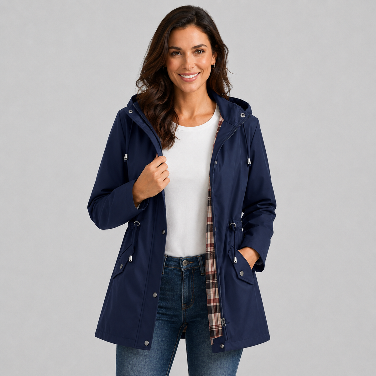 Coupe-vent léger pour femme avec capuche et cordon ajustable à la taille