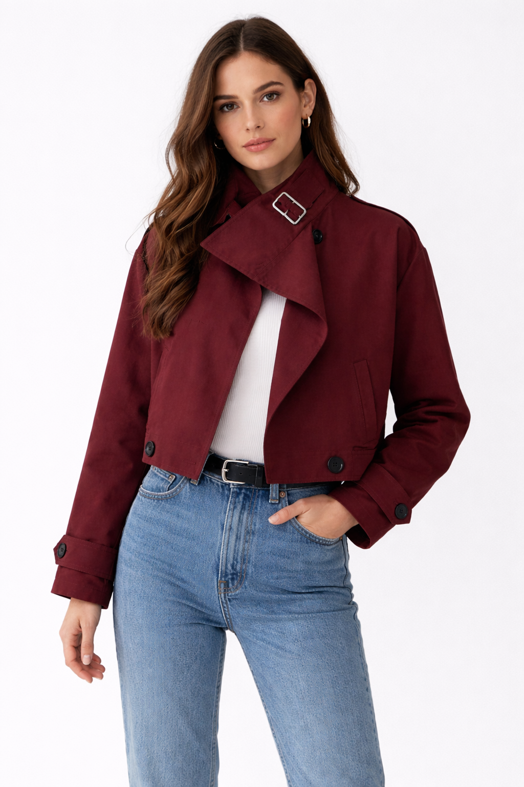 Chaqueta Utility de Corte Holgado con Cuello Solapa y Botones Frontales para Mujer