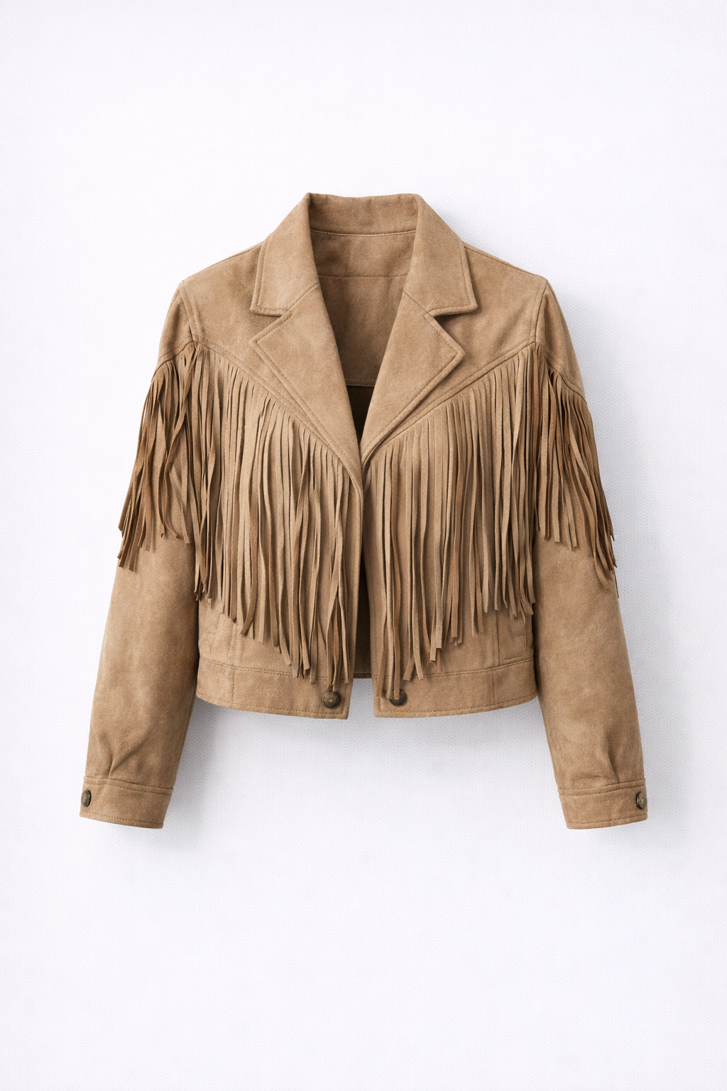 Chaqueta de Antelina con Flecos Estilo Western y Corte Cropped para Mujer