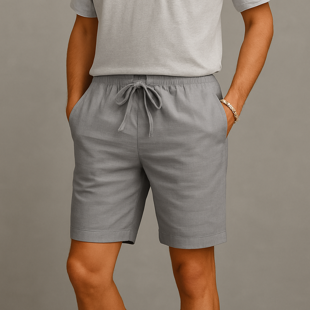 Pantalones Cortos de Lino para Hombre con Cordón Ajustable y Bolsillos Laterales