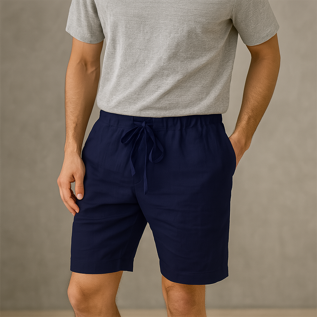 Pantalones Cortos de Lino para Hombre con Cordón Ajustable y Bolsillos Laterales