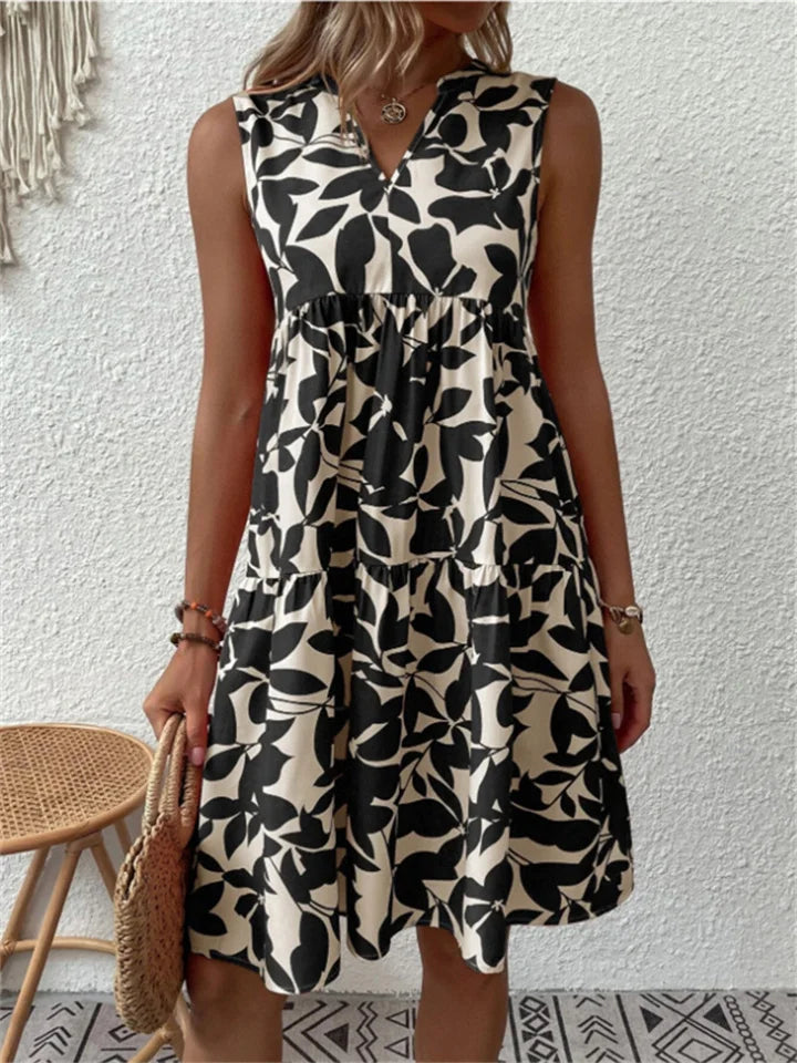 Vestido midi mujer estampado floral sin mangas cuello en V