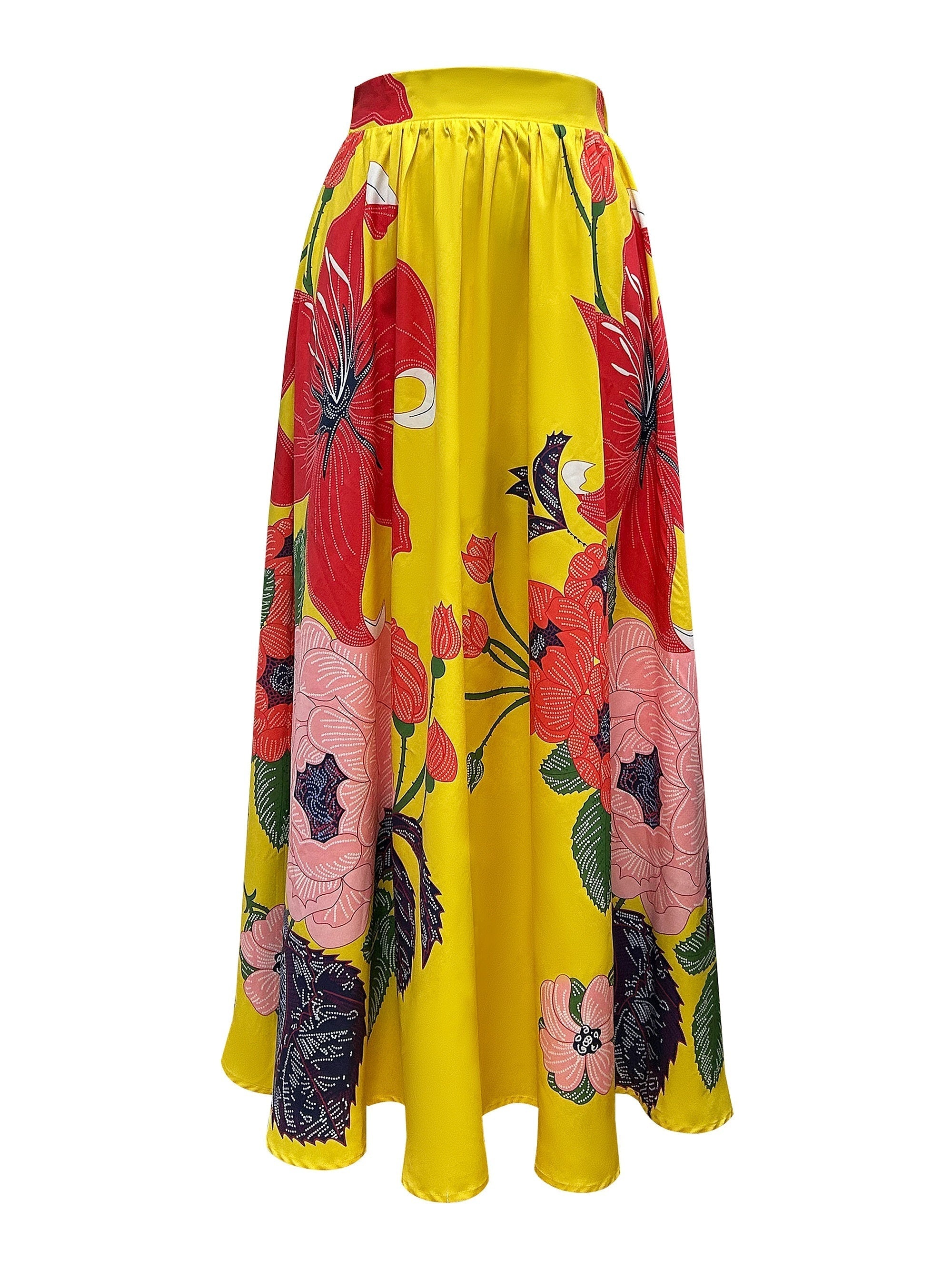 Falda maxi mujer algodón mezcla estampado flores cintura alta