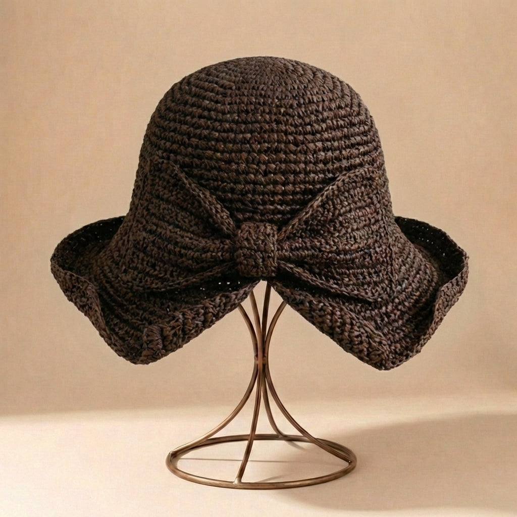 Sombrero de sol para mujer - ala ancha con lazo - estilo playa casual