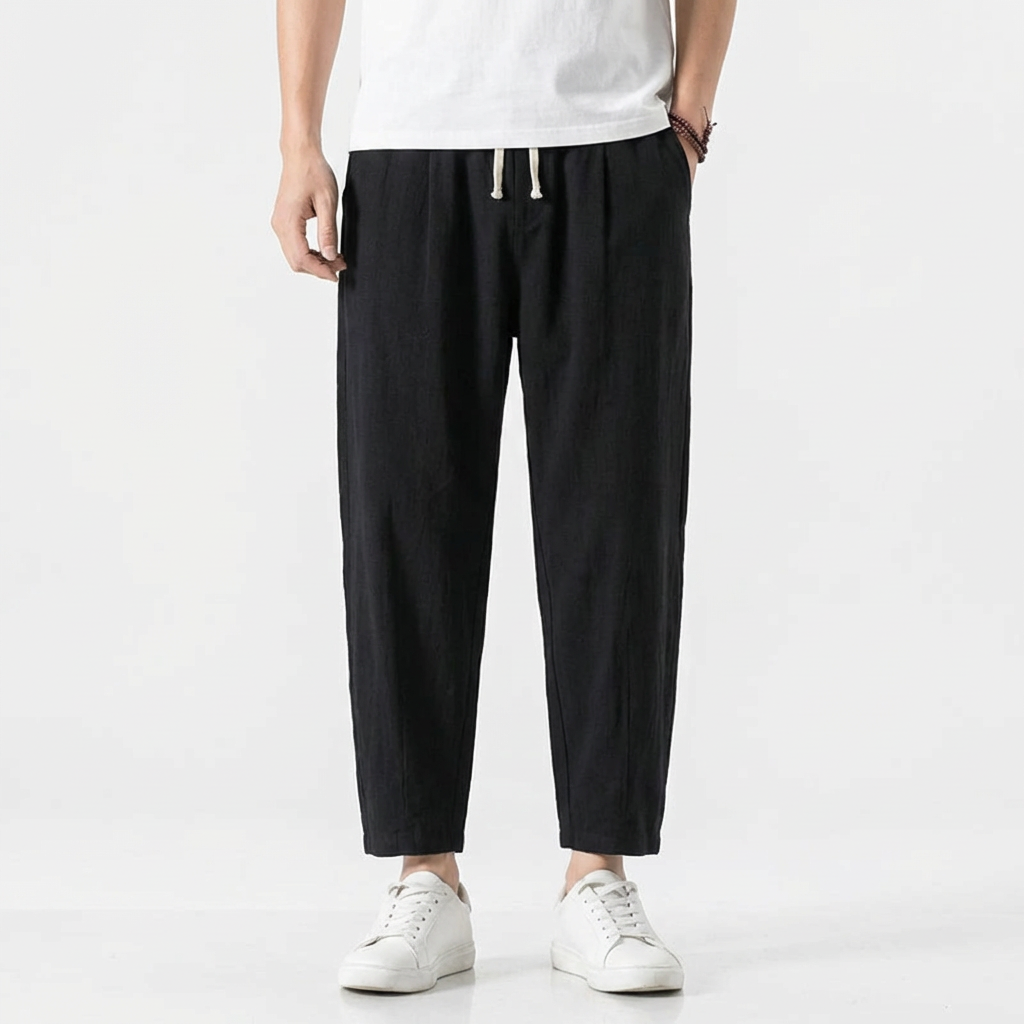 Pantalones Harem de Algodón para Hombre con Cintura Elástica y Cordón Ajustable